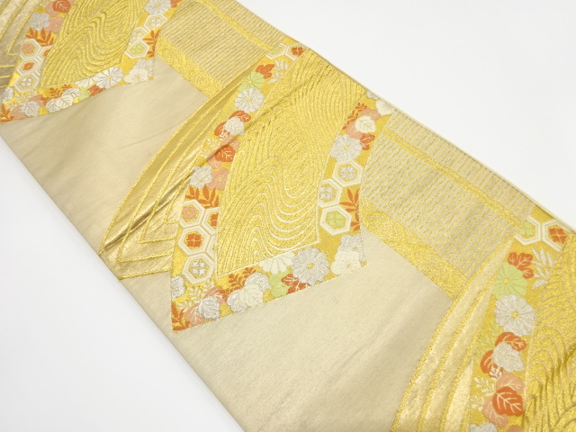 JAPANESE KIMONO / ANTIQUE FUKURO OBI / SILK / WOVEN FLORAL PLANTS